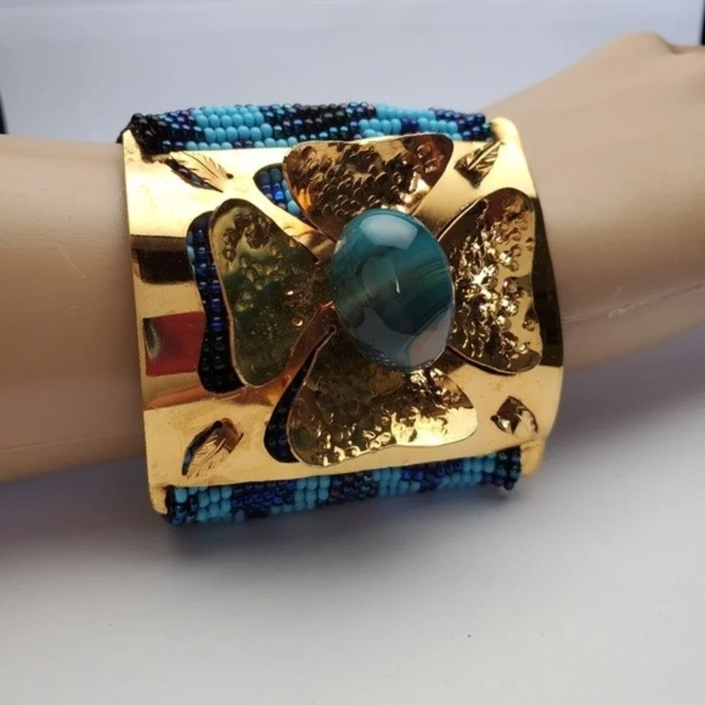 Bohemian Blue Gold Flower Halloween beaded Bracelet 6
